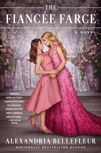 cover of "the fiancee farce" with two girls in pink dresses in a victorian setting